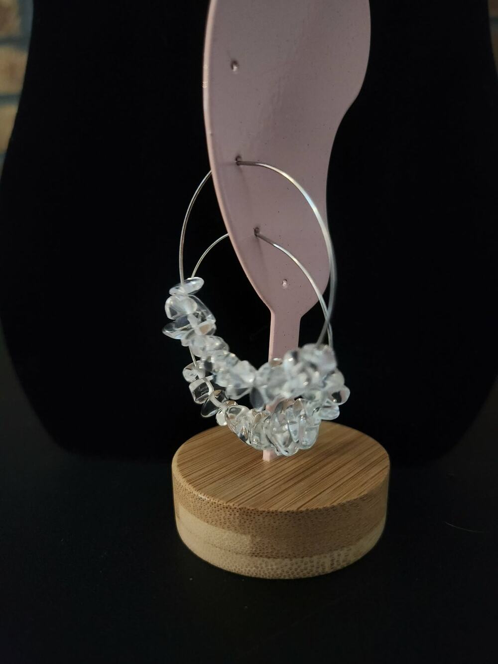 Hoop Earrings Tumbled Chip Style Clear Gemstones on Silver Tone Hoops